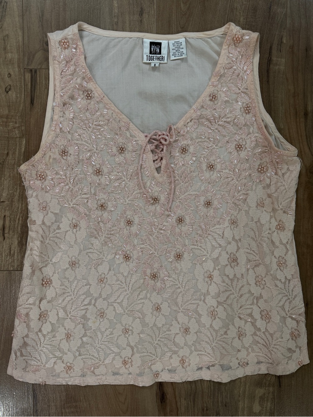 Vintage Y2K Together Light pink Lace Beaded Sleeveless Tank